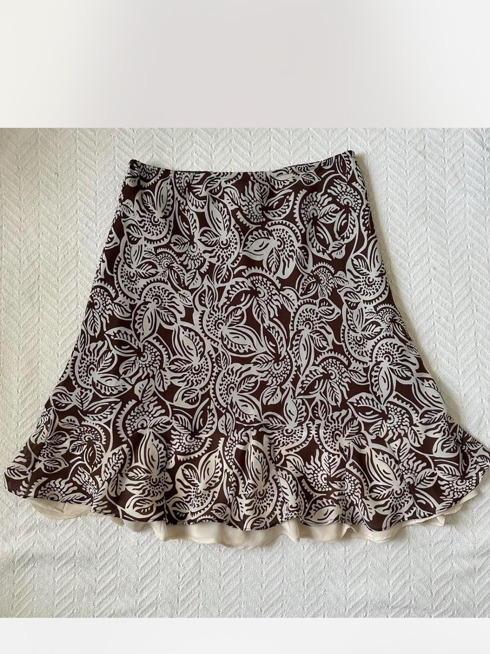 Allison Taylor Brown and Cream Floral A-Line Skirt